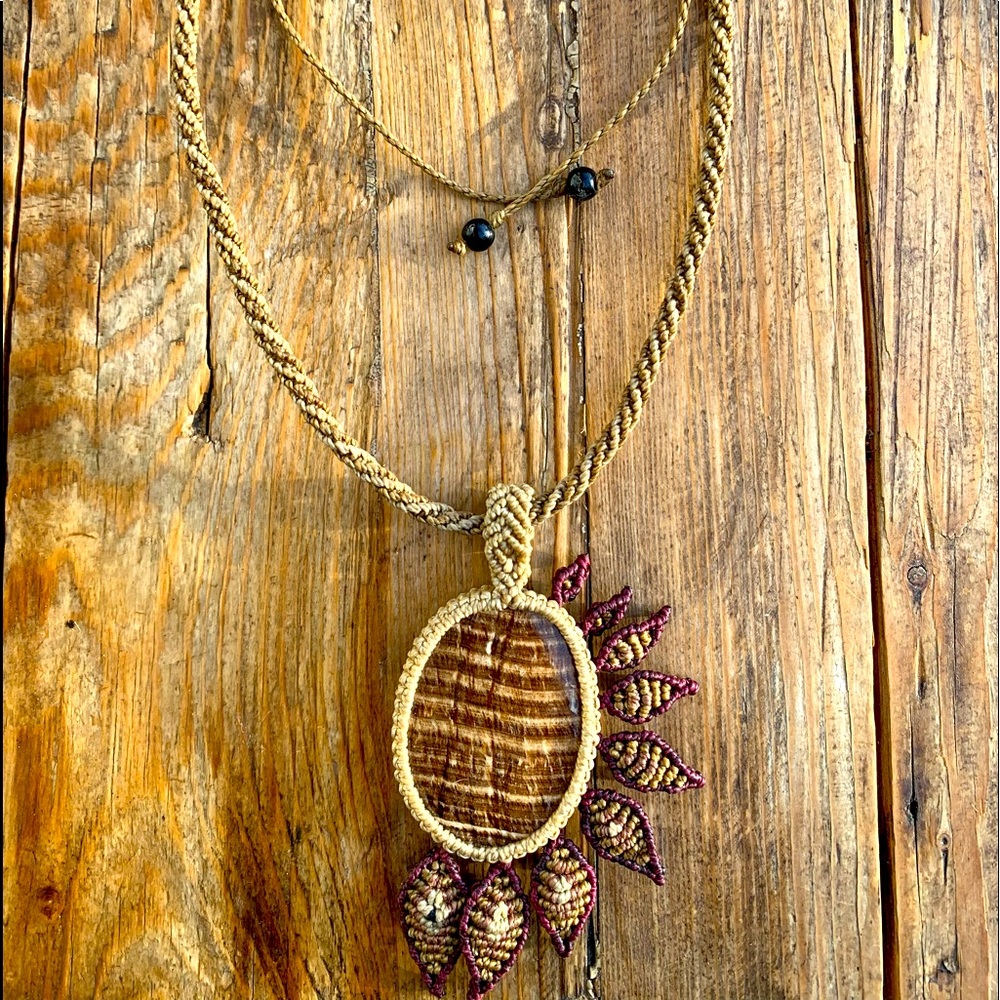 NWOT Bohemian Handmade Crochet Choker with Semi-Precious Stone Centerpiece